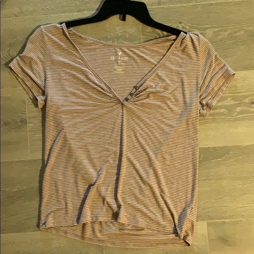 Pink and white striped V-Neck